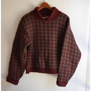 Vintage Red and Gray Houndstooth Sweater